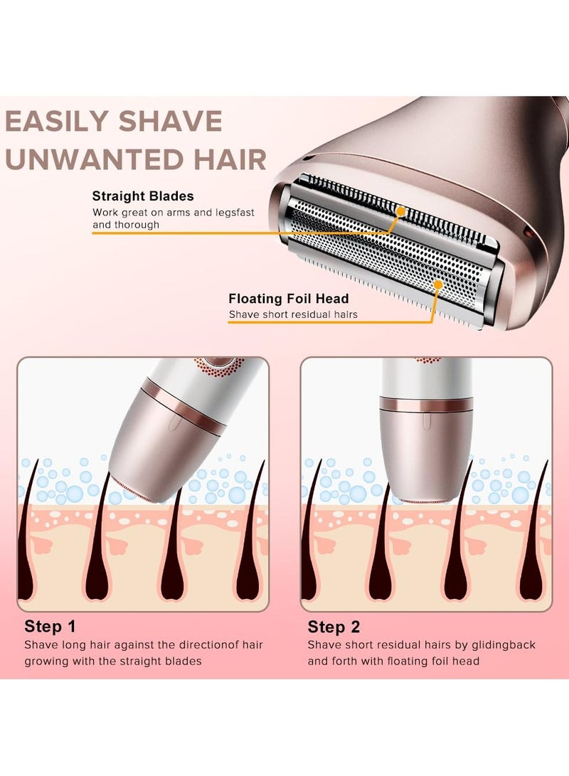 KHAJUL 2 In 1 Painless Ladies Shaver, Electric Razor for Women, Portable Waterproof Bikini Trimmer Wet and Dry Cordless Lady Hair Removal, For Face, Leg and Underarm Epilator (White/Pink) - Image 5
