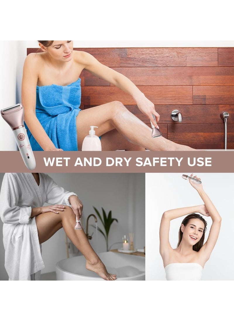 KHAJUL - 2 In 1 Painless Ladies Shaver, Electric Razor for Women, Portable Waterproof Bikini Trimmer Wet and Dry Cordless Lady Hair Removal, For Face, Leg and Underarm Epilator (White/Pink) - Image 1