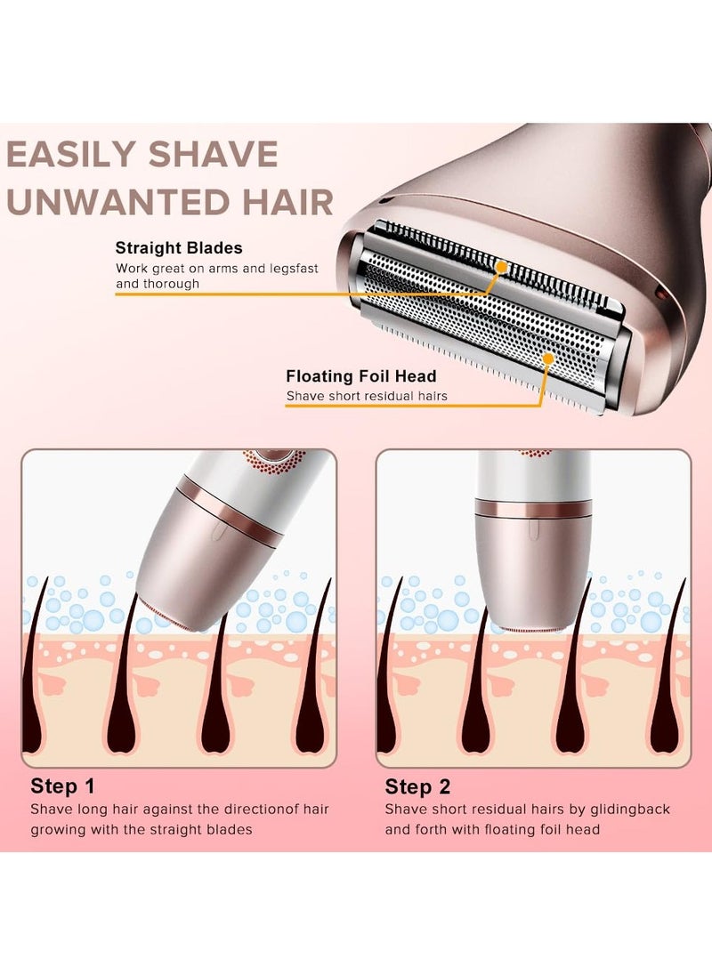 KHAJUL - 2 In 1 Painless Ladies Shaver, Electric Razor for Women, Portable Waterproof Bikini Trimmer Wet and Dry Cordless Lady Hair Removal, For Face, Leg and Underarm Epilator (White/Pink) - Image 1