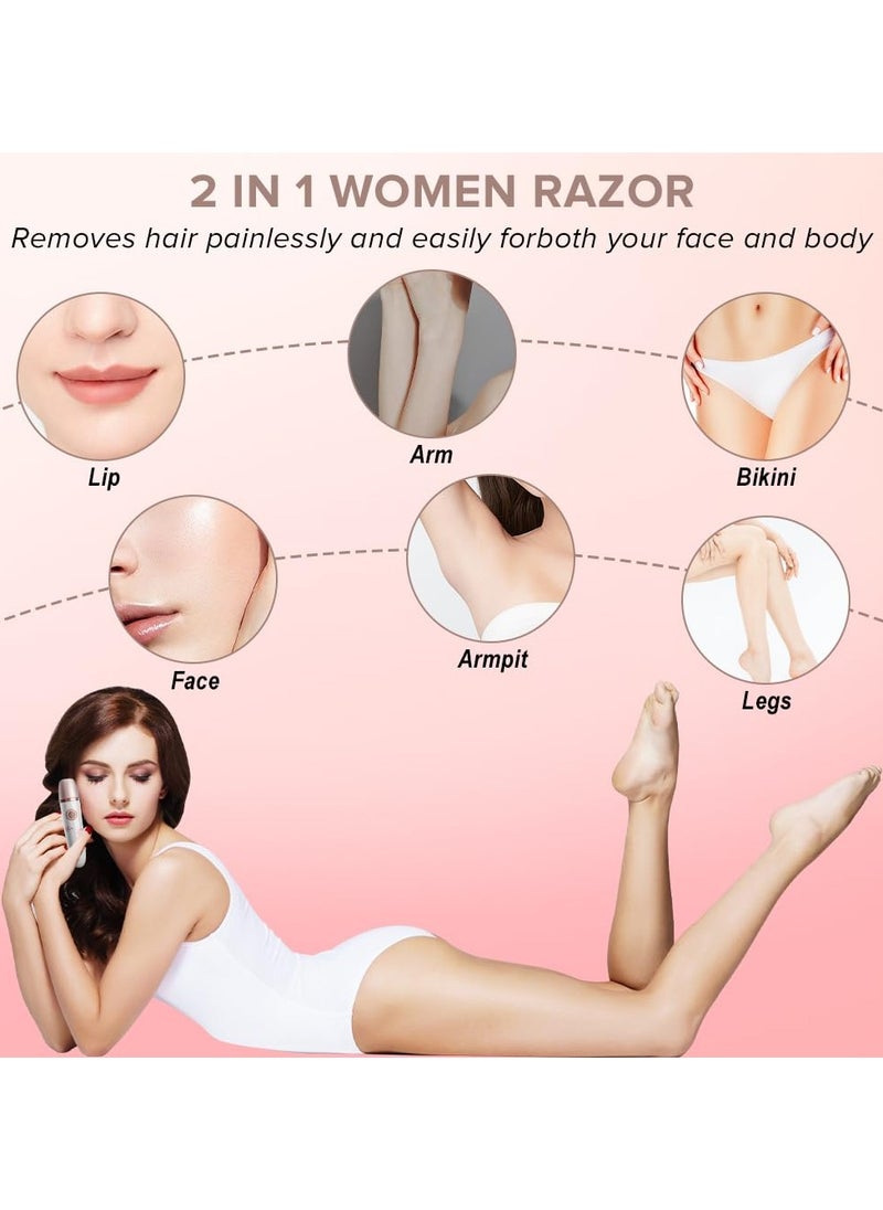 KHAJUL - 2 In 1 Painless Ladies Shaver, Electric Razor for Women, Portable Waterproof Bikini Trimmer Wet and Dry Cordless Lady Hair Removal, For Face, Leg and Underarm Epilator (White/Pink) - Image 1