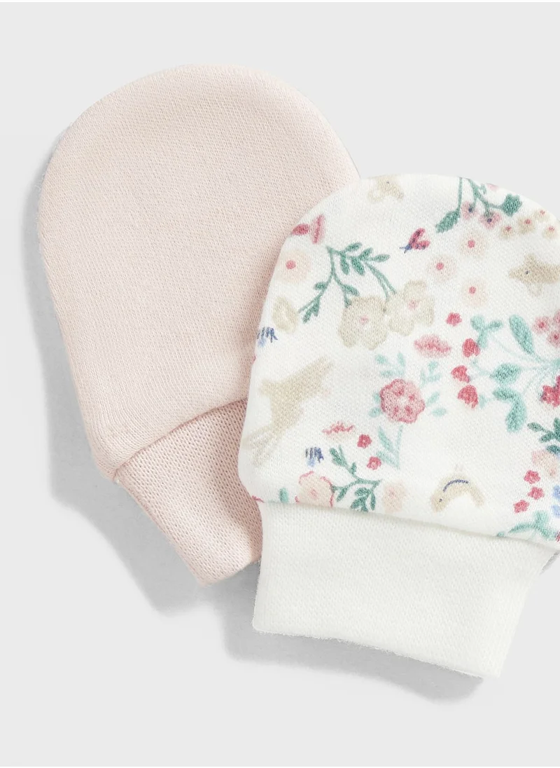 mothercare Pink and Floral Baby Mitts - 2 Pack