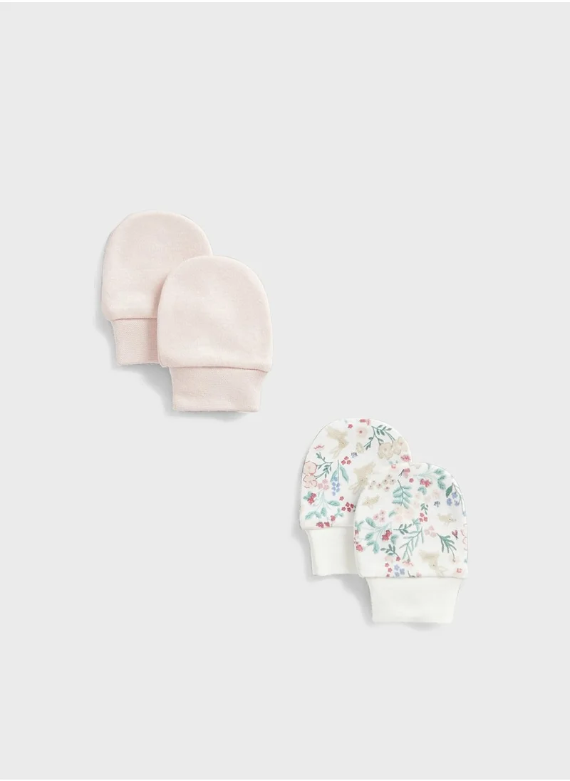 mothercare Pink and Floral Baby Mitts - 2 Pack