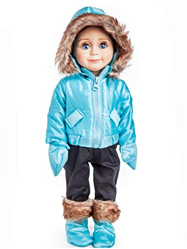 The Queen's Treasures The Queens Treasures 18 Inch Doll Clothes Complete Ski Wear Outfit 6 Piece Zippered Blue Jacket Pants Gloves and Boots Too Compatible for Use with American Girl Dolls Doll NOT Included - Image 1