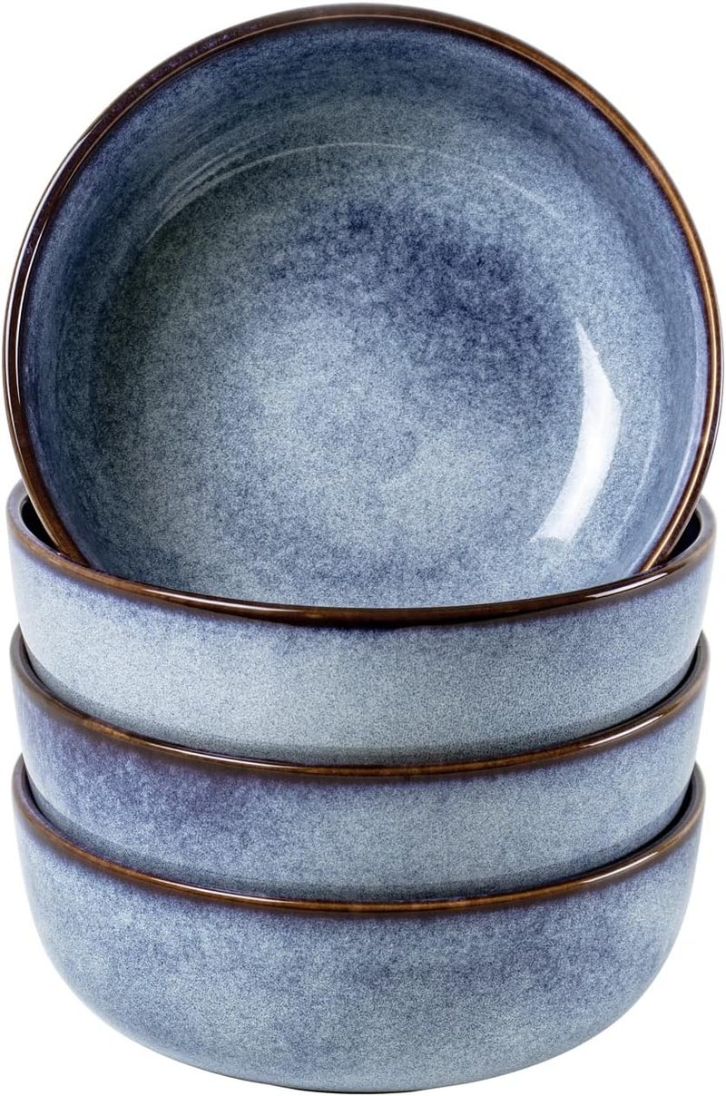 UNICASA Ceramic Cereal Soup Bowl Set 25 Ounces  Serving Bowls for Salad Fruit Pasta Dinner Microwave and Dishwasher Safe Blue - Image 1