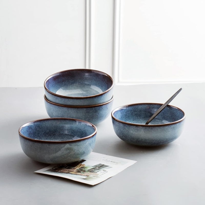 UNICASA Ceramic Cereal Soup Bowl Set 25 Ounces  Serving Bowls for Salad Fruit Pasta Dinner Microwave and Dishwasher Safe Blue - Image 5