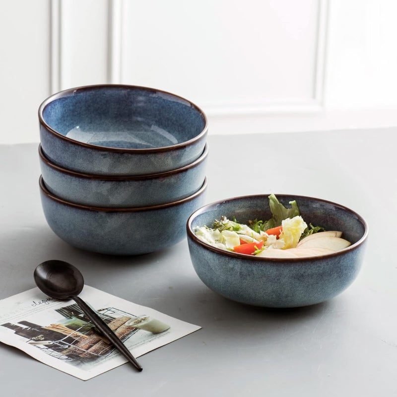 UNICASA Ceramic Cereal Soup Bowl Set 25 Ounces  Serving Bowls for Salad Fruit Pasta Dinner Microwave and Dishwasher Safe Blue - Image 2