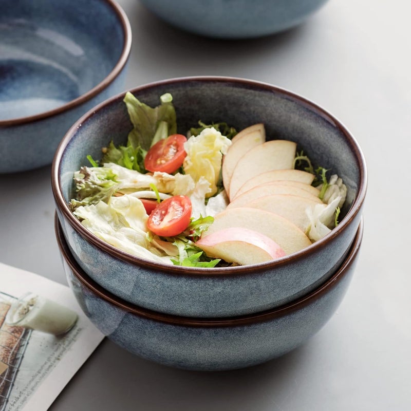 UNICASA Ceramic Cereal Soup Bowl Set 25 Ounces  Serving Bowls for Salad Fruit Pasta Dinner Microwave and Dishwasher Safe Blue - Image 3