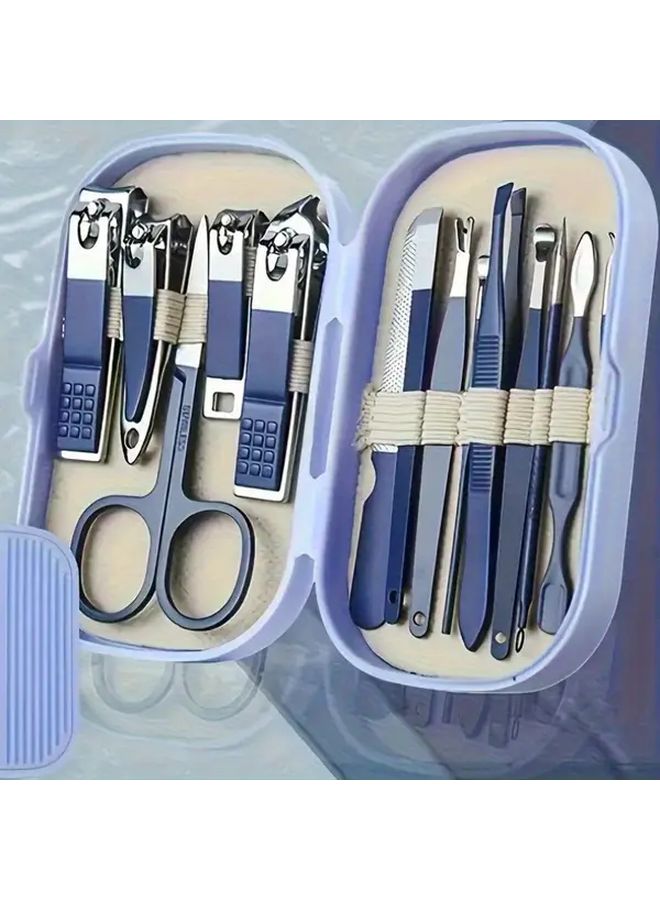 Blue 14pcs Stainless Steel Nail Clipper Set With Storage Box Hand Foot Care Tools - Image 3