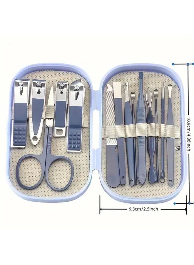 Blue 14pcs Stainless Steel Nail Clipper Set With Storage Box Hand Foot Care Tools - Image 4