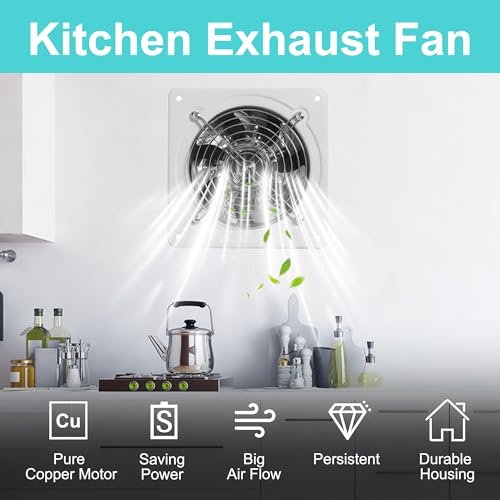 MEKOTRIN 8 Inch Exhaust Fan, Kitchen Exhaust Fan With Switch 60Hz 7 Blades Iron, 760 CFM Window Exhaust Fan, Small Wall Mounted Ventilation Fan for Attic, Greenhouse, Bathroom, Basement(White, 80W) - Image 5