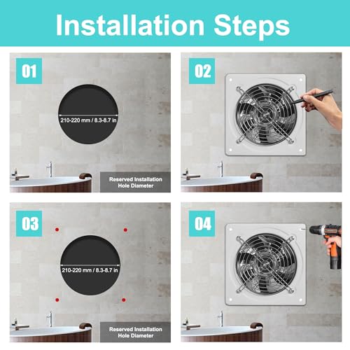 MEKOTRIN 8 Inch Exhaust Fan, Kitchen Exhaust Fan With Switch 60Hz 7 Blades Iron, 760 CFM Window Exhaust Fan, Small Wall Mounted Ventilation Fan for Attic, Greenhouse, Bathroom, Basement(White, 80W) - Image 2