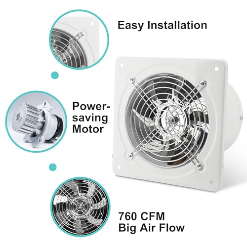 MEKOTRIN 8 Inch Exhaust Fan, Kitchen Exhaust Fan With Switch 60Hz 7 Blades Iron, 760 CFM Window Exhaust Fan, Small Wall Mounted Ventilation Fan for Attic, Greenhouse, Bathroom, Basement(White, 80W) - Image 3