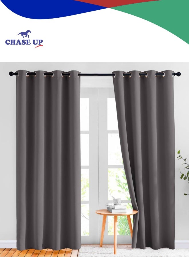 تشيس اب ستائر رمادية معتمة لغرفة النوم بطول ٢١٣ سم - ستائر حرارية معتمة بحلقات معدنية، ستائر عازلة للضوضاء، ستائر نوافذ لغرفة المعيشة (لوحتان، عرض ١٣٢ سم × طول ٢١٣ سم، رمادي) - Image 1