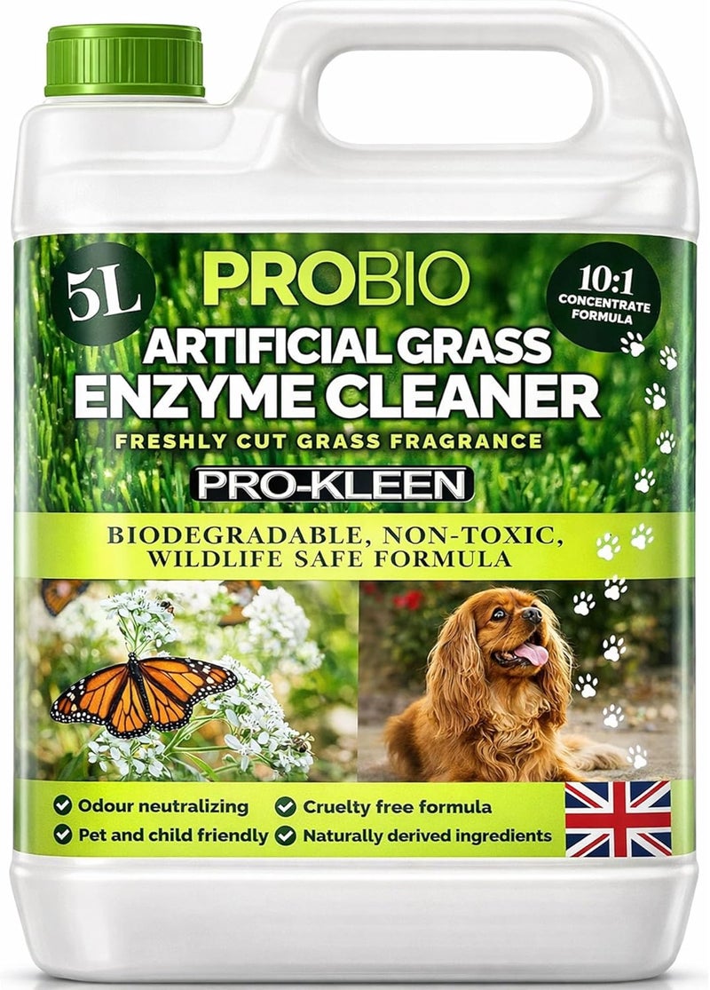 Pro-Kleen منظف العشب الاصطناعي Pro-Kleen ProBio، مزود بمادة مضادة للروائح الكريهة ومبيدة للبكتيريا، غير سام، خالي من القسوة على الحيوانات، مناسب للحيوانات الأليفة. يحتوي على رائحة عشب مقطوع حديثًا، ويعتمد على تقنيات تنظيف بروبيوتيكية طبيعية. - Image 1