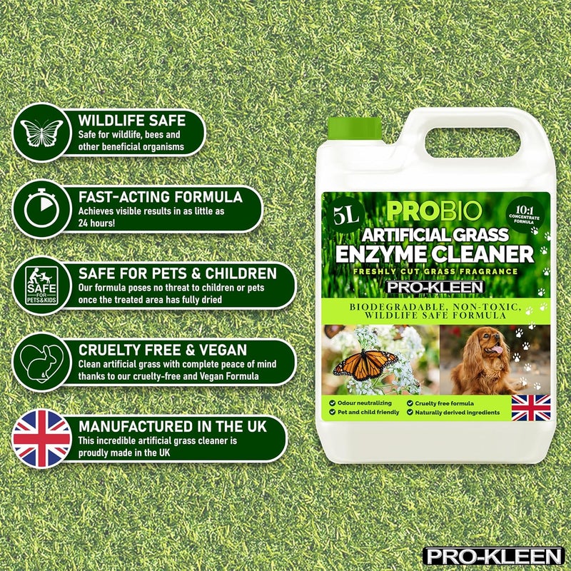 Pro-Kleen منظف العشب الاصطناعي Pro-Kleen ProBio، مزود بمادة مضادة للروائح الكريهة ومبيدة للبكتيريا، غير سام، خالي من القسوة على الحيوانات، مناسب للحيوانات الأليفة. يحتوي على رائحة عشب مقطوع حديثًا، ويعتمد على تقنيات تنظيف بروبيوتيكية طبيعية. - Image 2