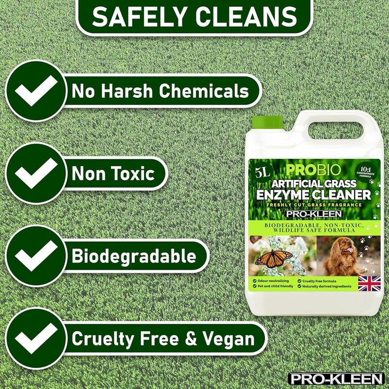 Pro-Kleen منظف العشب الاصطناعي Pro-Kleen ProBio، مزود بمادة مضادة للروائح الكريهة ومبيدة للبكتيريا، غير سام، خالي من القسوة على الحيوانات، مناسب للحيوانات الأليفة. يحتوي على رائحة عشب مقطوع حديثًا، ويعتمد على تقنيات تنظيف بروبيوتيكية طبيعية. - Image 3