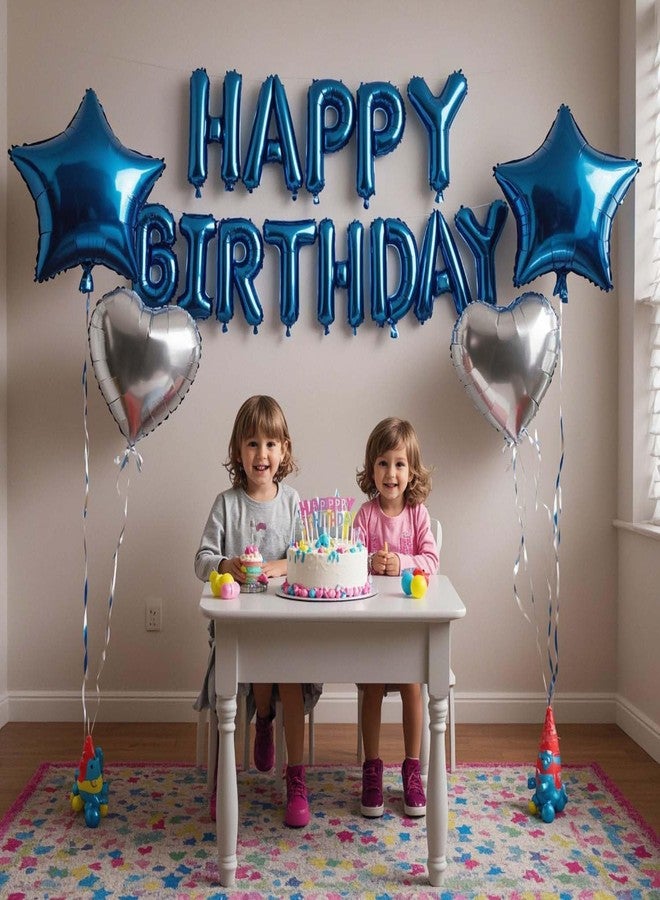 WEIKA 27 Pcs Blue Silver Birthday Decorations, 3D Letters Blue Happy Birthday Balloon Banner, Pentagram Heart Foil Balloons Confetti Balloons Kit For Boys Girls Party Supplies - Image 5