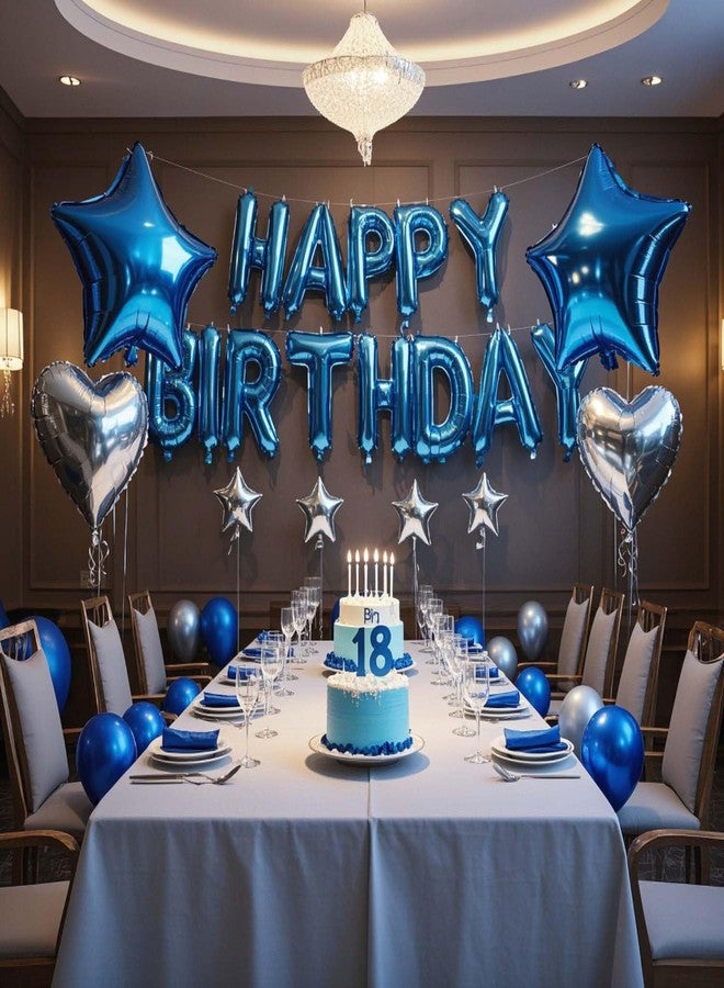 WEIKA 27 Pcs Blue Silver Birthday Decorations, 3D Letters Blue Happy Birthday Balloon Banner, Pentagram Heart Foil Balloons Confetti Balloons Kit For Boys Girls Party Supplies - Image 4