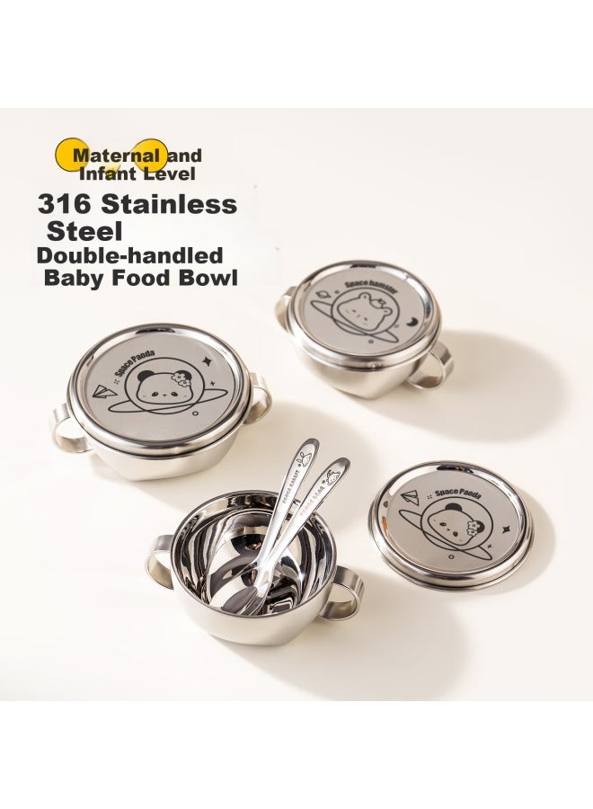 Onlycook Double-handled Baby Food Bowl With Lid, 316 Stainless Steel, Specially Designed For Children, Infant Feeding Small Bowl, Soup Bowl, Tableware - Image 1
