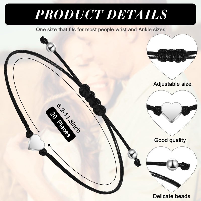 Sureio 20 Pcs Christmas Friendship Bracelets Bulk Heart String Handmade Matching Bracelets for Adults Couples Friends Braided Adjustable Charm Wristbands for Family Women Men - Image 2