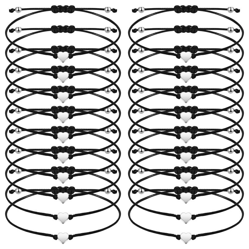 Sureio 20 Pcs Christmas Friendship Bracelets Bulk Heart String Handmade Matching Bracelets for Adults Couples Friends Braided Adjustable Charm Wristbands for Family Women Men - Image 1
