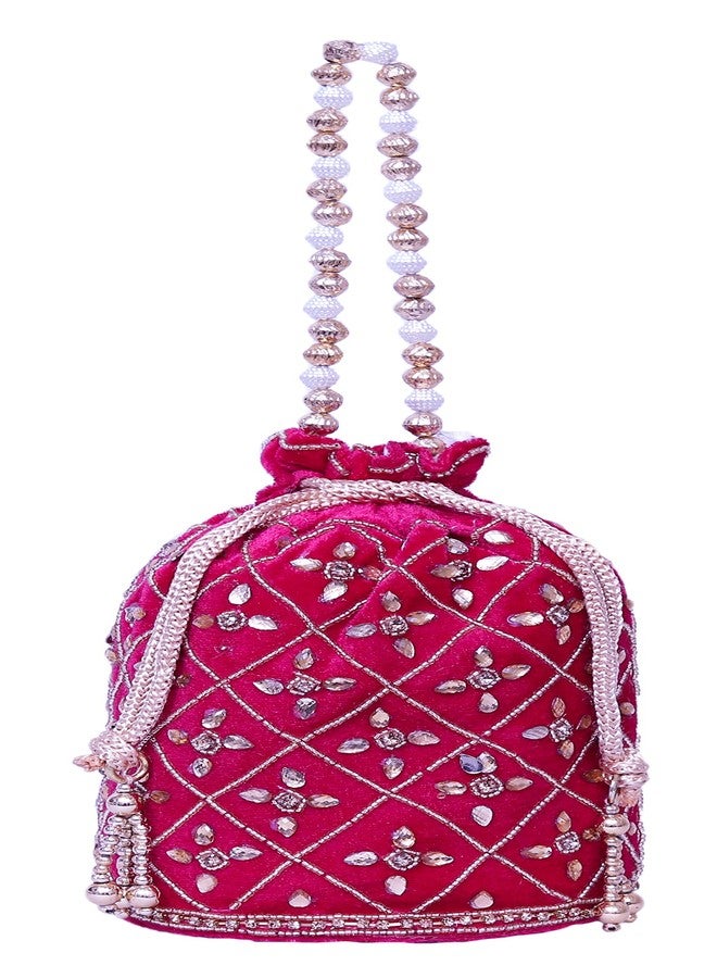 RC Rexcuir Potli Bag for Women & Girls | Potlis and Wristlets | Return Gifts for women | Clutch | Weddings and Special Occasion | Embroidered Bags | Matka(Pink) - Image 3