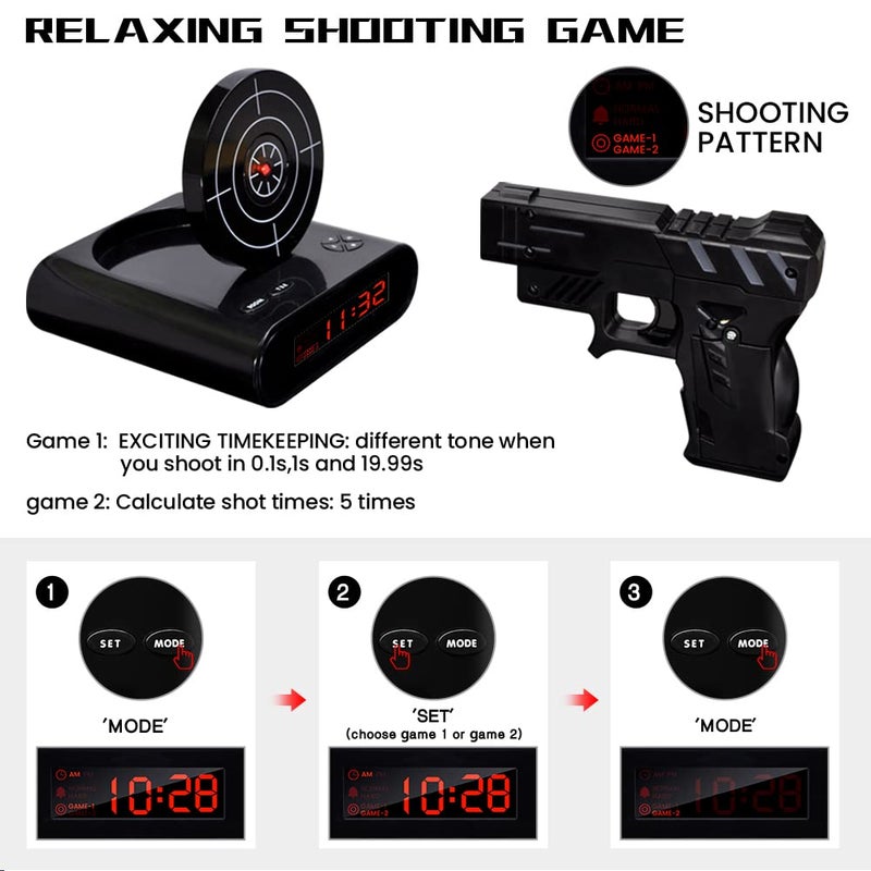 EC VISION Lock N' Load Gun Alarm Clock Target Alarm Clock Creative Clock ï¼ˆBlackï¼‰ - Image 5