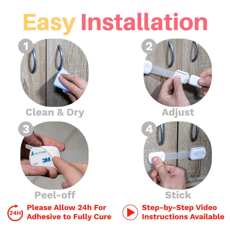 INAYA 6-Pack Child Proof Locks for Cabinet Doors, Drawers, Fridge, Toilet Seat, Dishwasher, Trash Can, Cupboard - 3M - No Drilling - Baby Proofing Safety Cabinet Lock - Image 5