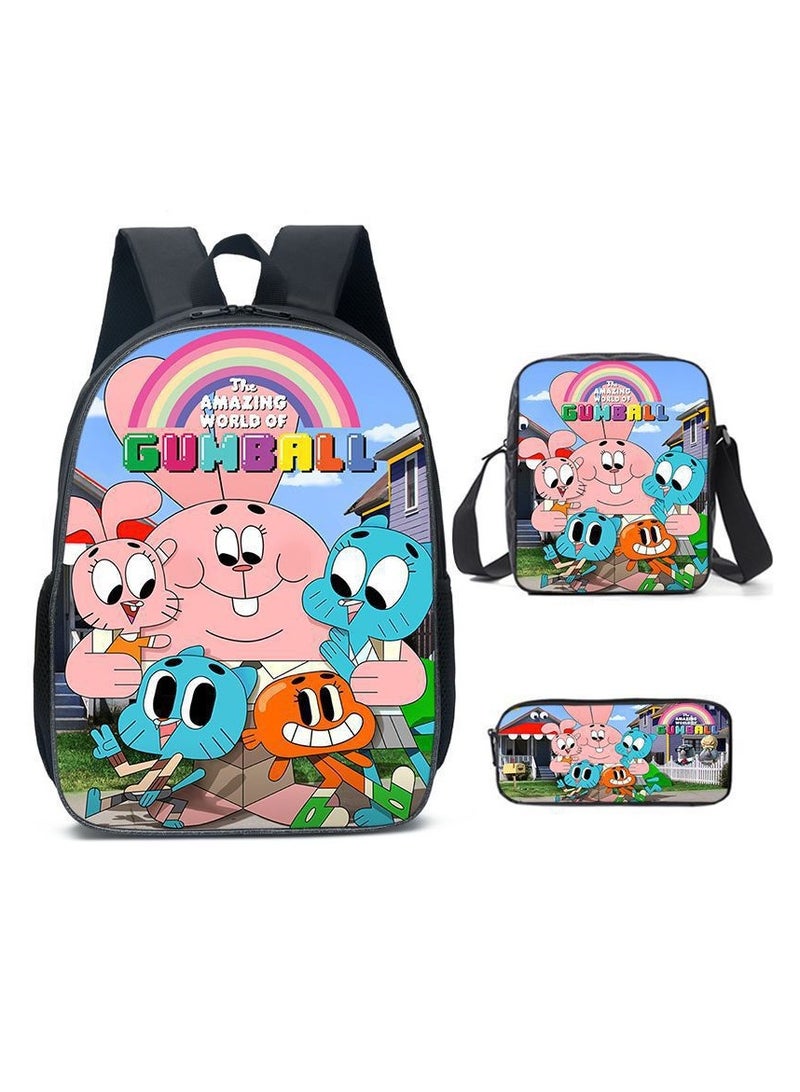 حقيبة ظهر مدرسية Gumball Amazing World للطلاب 29*16*42 سم + حقيبة كتف 19*6*23 سم + حقيبة أقلام 24*7*11 سم مجموعة من ثلاث قطع - Image 1