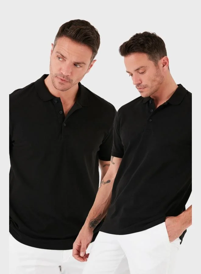 Buratti Buratti Cotton Regular Fit Buttoned 2-Pack Polo Collar T-Shirt Men's Polo Collar T-Shirt 5902127S2