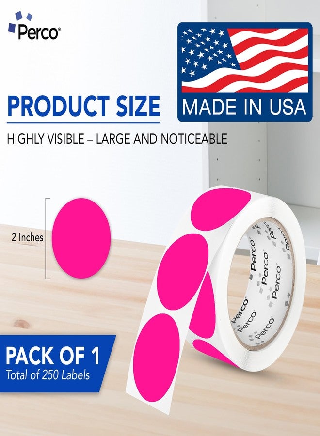 Perco Fluorescent Pink 2-Inch Perforated Circle Dot Sticker Labels - 250 Round Stickers Per Roll - with Permanent Adhesive for Organizing, Color Coding, Bin Labeling, Packaging Alerts - Made in USA - Image 2