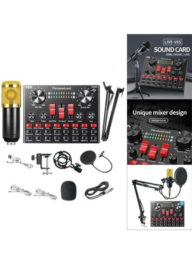 Festive Gallery Professional Condenser Microphone and V8S Live Sound Card Bluetooth Sound Mixer Board 3.5mm Audio Interface Live Sound Card with 16 Sound Effects 6 Connecting Methods Dual DSP Noise Reduction Chip For Live Streaming Recording Game PC, Voice Changer - Audio Interface -Perfect for Recording, Singing, Streaming and Gaming (V8S-Black)  - Image 4