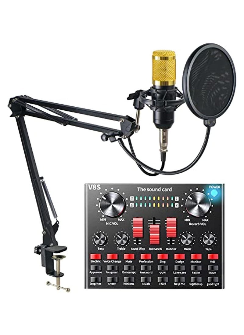 Festive Gallery Professional Condenser Microphone and V8S Live Sound Card Bluetooth Sound Mixer Board 3.5mm Audio Interface Live Sound Card with 16 Sound Effects 6 Connecting Methods Dual DSP Noise Reduction Chip For Live Streaming Recording Game PC, Voice Changer - Audio Interface -Perfect for Recording, Singing, Streaming and Gaming (V8S-Black)  - Image 5