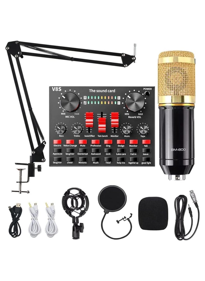 Festive Gallery Professional Condenser Microphone and V8S Live Sound Card Bluetooth Sound Mixer Board 3.5mm Audio Interface Live Sound Card with 16 Sound Effects 6 Connecting Methods Dual DSP Noise Reduction Chip For Live Streaming Recording Game PC, Voice Changer - Audio Interface -Perfect for Recording, Singing, Streaming and Gaming (V8S-Black)  - Image 1