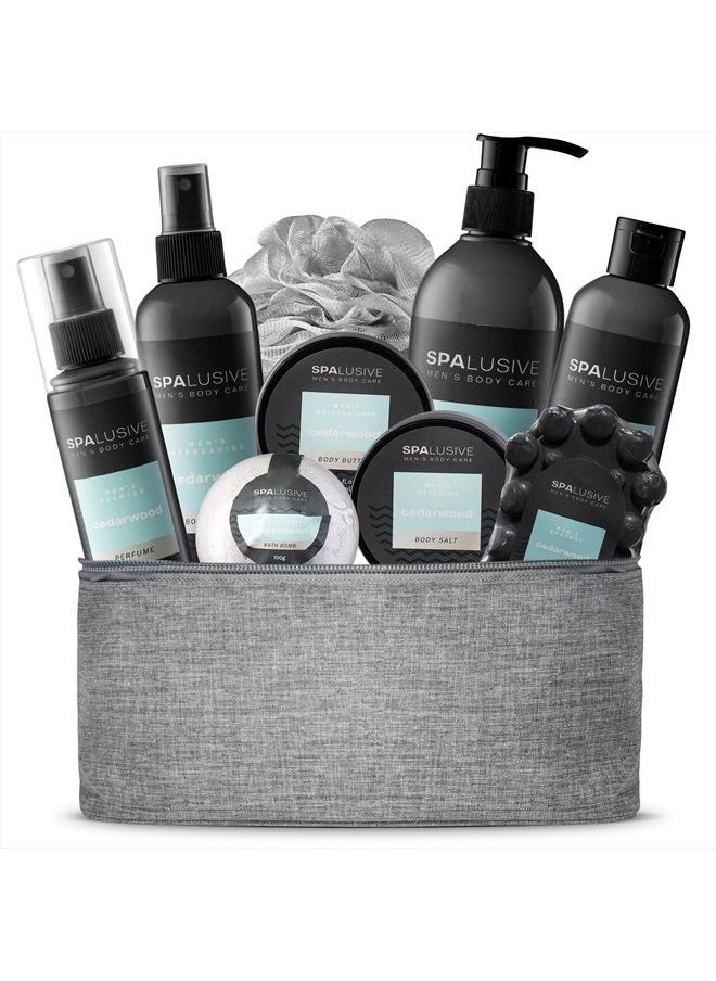 SPALUSIVE - SpaLusive Luxury Home Spa Gift Basket for Men | 10-Piece Spa Kit with Hair & Body Wash, Hydrating Body Lotion, Cedarwood Soap, Bath Salts, Loofah in Cool Travel Toiletry Bag | Fathers Day for Men - Image 1
