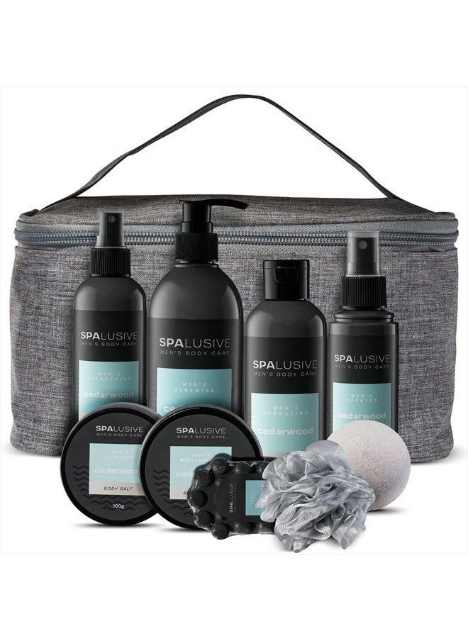 SPALUSIVE - SpaLusive Luxury Home Spa Gift Basket for Men | 10-Piece Spa Kit with Hair & Body Wash, Hydrating Body Lotion, Cedarwood Soap, Bath Salts, Loofah in Cool Travel Toiletry Bag | Fathers Day for Men - Image 1