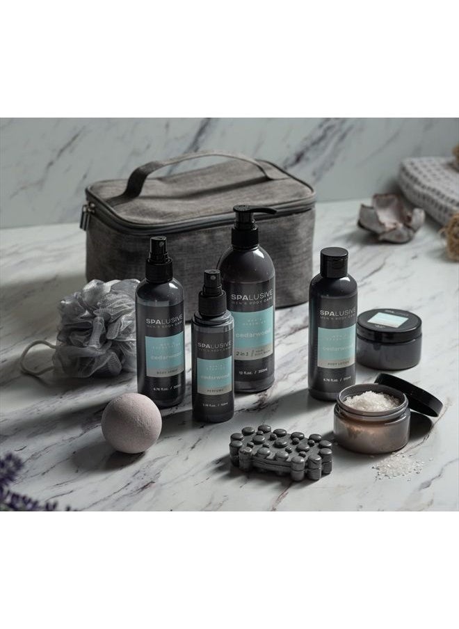 SPALUSIVE - SpaLusive Luxury Home Spa Gift Basket for Men | 10-Piece Spa Kit with Hair & Body Wash, Hydrating Body Lotion, Cedarwood Soap, Bath Salts, Loofah in Cool Travel Toiletry Bag | Fathers Day for Men - Image 1