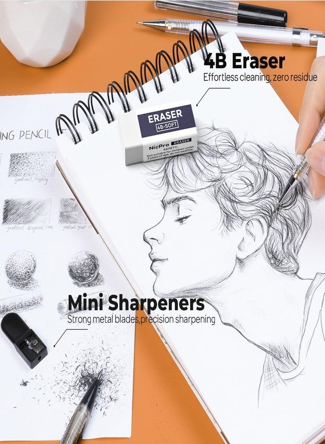 نيكبرو مجموعة أقلام رصاص ميكانيكية فنية من نيكبرو، 6 قطع، مع حافظة، أقلام رسم هندسي بمقاسات 0.5 و0.7 و0.9 مم، و3 حوامل رصاص 2 مم (ألوان 4B و2B وHB و2H) للكتابة الفنية والرسم والتخطيط، مع عبوات رصاص بديلة وممحاة. - Image 5