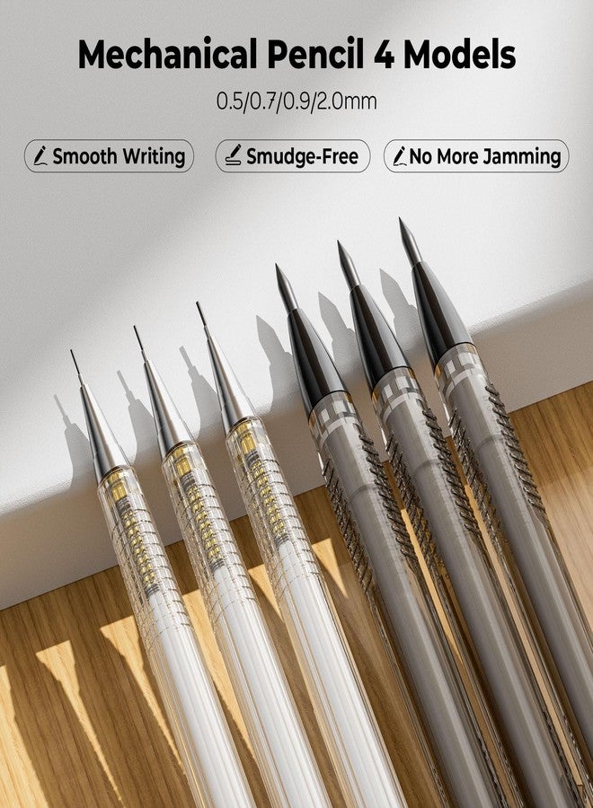 نيكبرو مجموعة أقلام رصاص ميكانيكية فنية من نيكبرو، 6 قطع، مع حافظة، أقلام رسم هندسي بمقاسات 0.5 و0.7 و0.9 مم، و3 حوامل رصاص 2 مم (ألوان 4B و2B وHB و2H) للكتابة الفنية والرسم والتخطيط، مع عبوات رصاص بديلة وممحاة. - Image 2