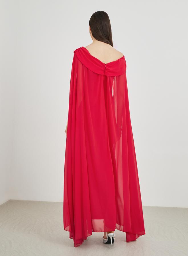 Take Two Solid Off Shoulder Neck Cape Sleeve Bodycon Maxi Dress - Image 5