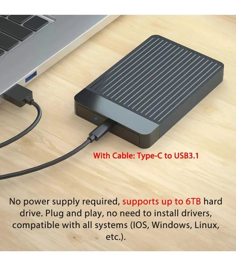2.5 Inch SSD External Hard Drive Case Adapter USB 3.1 SATA HDD Enclosure 6Gbps Data Transfer for PC and Laptop Storage - Image 3
