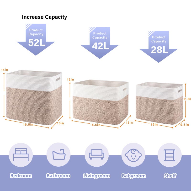 OIAHOMY Storage baskets for Shelf, Toy Storage Basket, Collapsible Storage Bins, Blanket Basket Living Room, Closet Storage for Bedroom, 16.5 x 13 x 12 Inches-Pack of 2-Brown - Image 2
