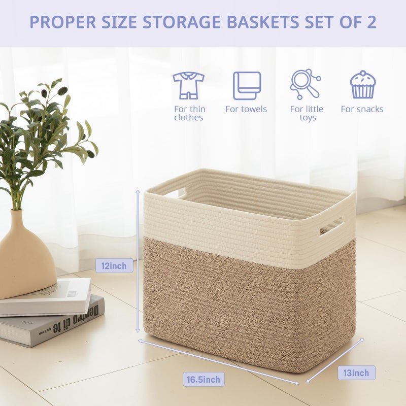OIAHOMY Storage baskets for Shelf, Toy Storage Basket, Collapsible Storage Bins, Blanket Basket Living Room, Closet Storage for Bedroom, 16.5 x 13 x 12 Inches-Pack of 2-Brown - Image 4