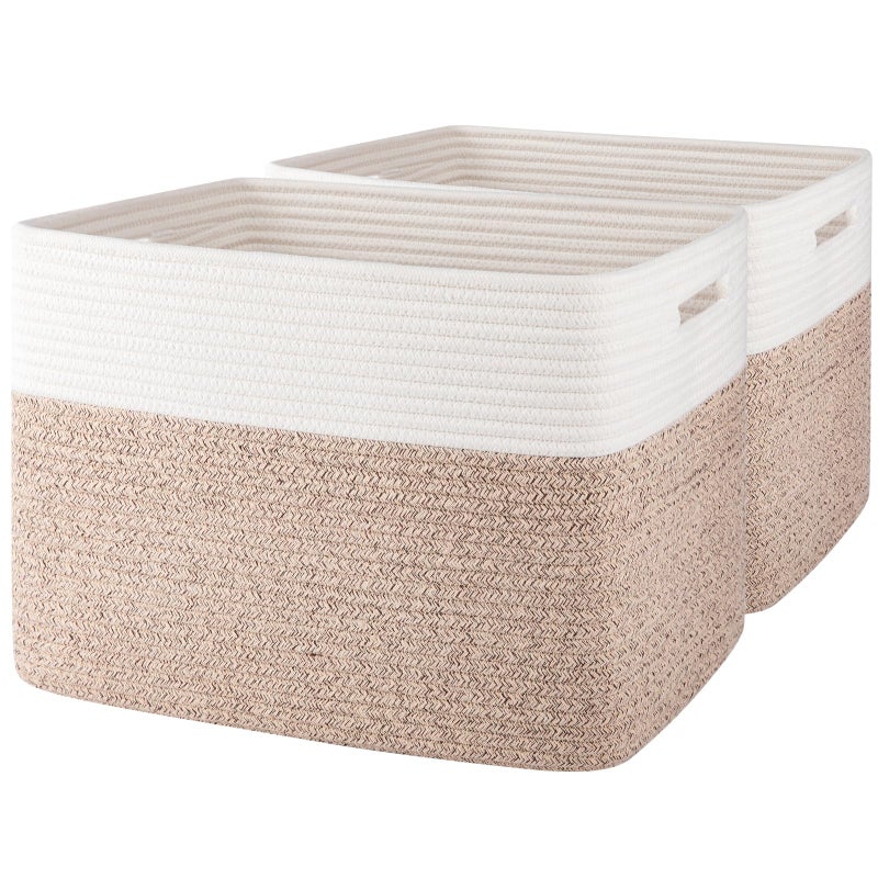 OIAHOMY Storage baskets for Shelf, Toy Storage Basket, Collapsible Storage Bins, Blanket Basket Living Room, Closet Storage for Bedroom, 16.5 x 13 x 12 Inches-Pack of 2-Brown - Image 1