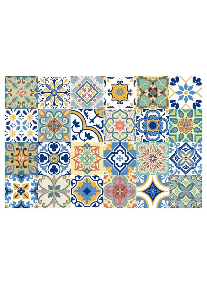G GSS Designs Gss Designs 24 Pc Pack Traditional Mexican Talavera Tile Stickers For Bathroom & Kitchen Backsplash Decoration 4X4 Inch (10X10Cm) Waterproof Removable Wall Sticker Decals(Ts24005)  - Image 1