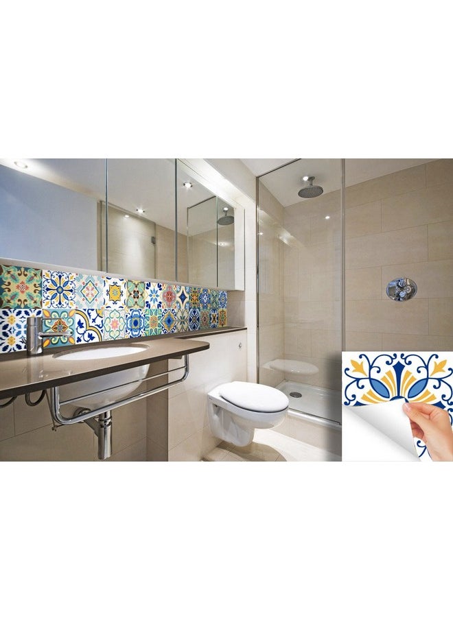 G GSS Designs Gss Designs 24 Pc Pack Traditional Mexican Talavera Tile Stickers For Bathroom & Kitchen Backsplash Decoration 4X4 Inch (10X10Cm) Waterproof Removable Wall Sticker Decals(Ts24005)  - Image 3