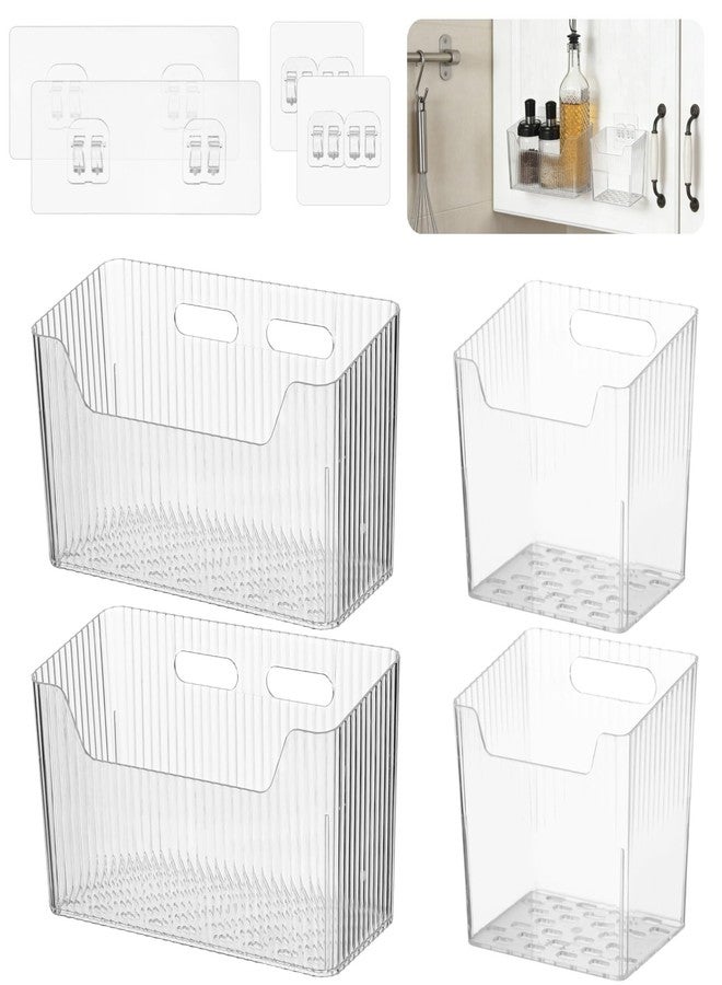 DORMIYA 4 Pcs Plastic Wall Mount Organizer Bins - Self Adhesive Cabinet Door Organizers for Cosmetics Toiletries, Wall Organisation Containers for Kitchen Bathroom Office, 7.9x3.5x5.7" & 4.3x3.5x4.5" - Image 2