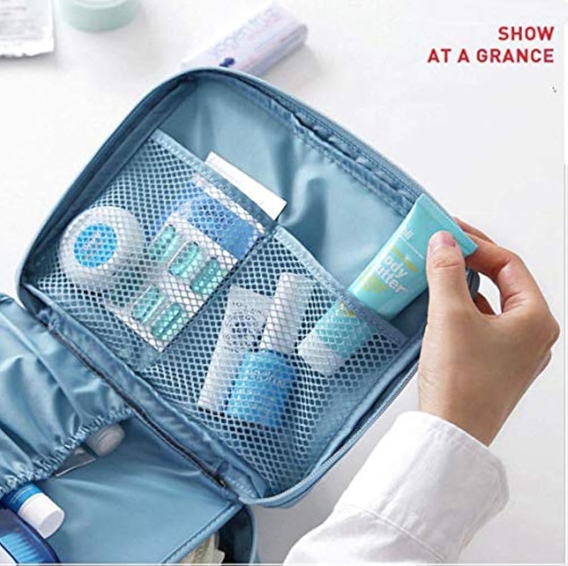Travel Cosmetic Makeup Case Wash Organizer, ABTRIX WITH AB Women Make Up Storage Pouch Waterproof Household Grooming Kit with Handle for Women Innerwear Organizer, Blue Flowers, 23X17X8 cm, ABT00BAG - Image 2