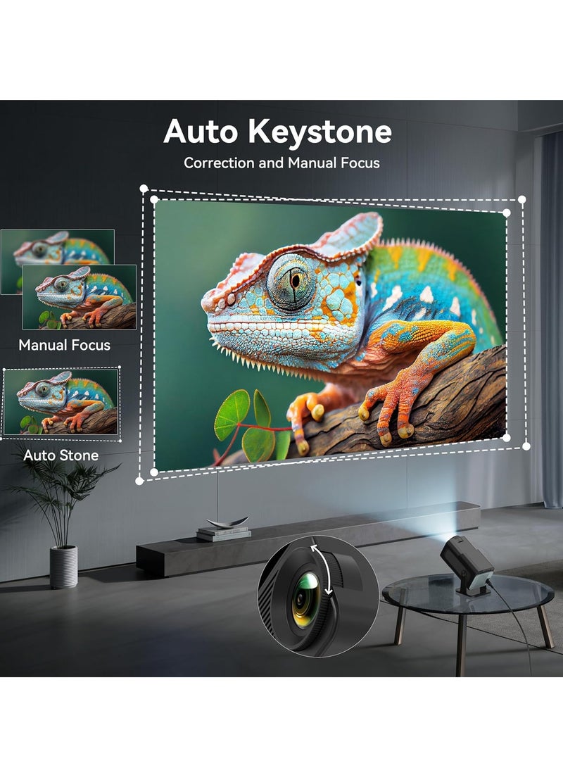 "4K Mini Projector – Native 1080P Smart Projector with Android TV 11.0, WiFi & Bluetooth, Auto Keystone Correction, 10000 Lumens, 180-Degree Rotation (HY320, Black)"  - Image 4