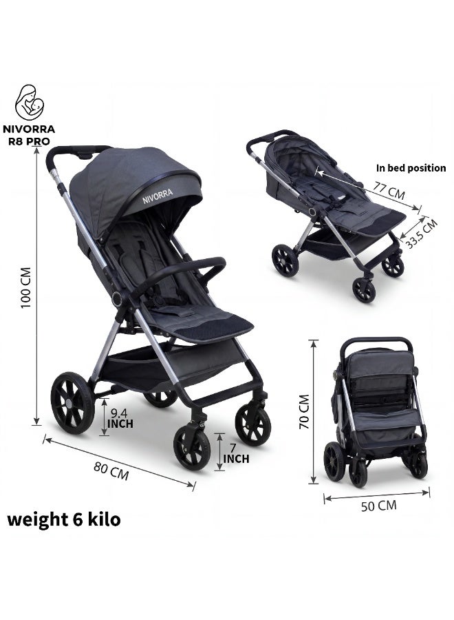 Nivorra Lightweight Travel Stroller with Reversible Handle, Easy Compact Fold, Full Recline Bed Position, and Shock-Absorbing Wheels - Image 5